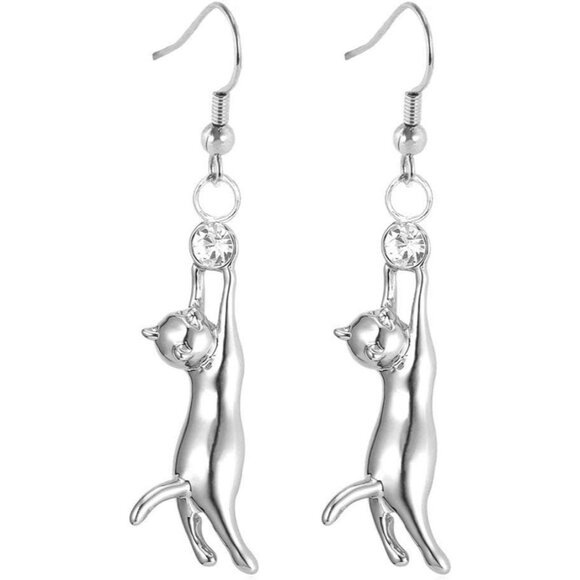 Cute Cat Ear Pendant Earrings Platinum/Gold Drop Jewelry for Cat Lovers - Picture 1 of 8